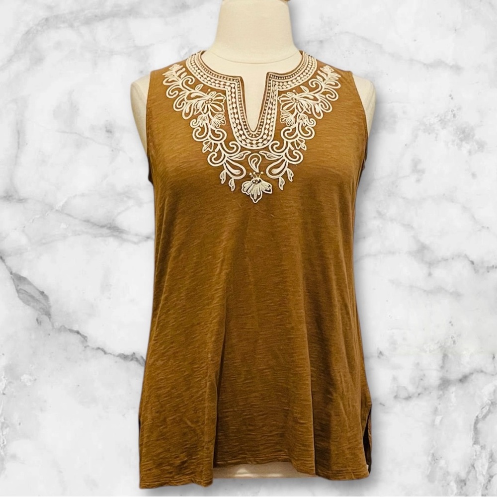 BARGAIN 2/$15 J. Jill Embroidered Brown Sleeveless Top